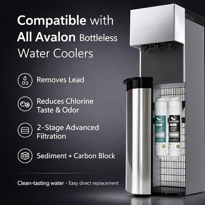 Two-Stage Replacement Filter Compatible with Avalon Coolers – 1500 Gallon Capacity, Reduces Lead, Chlorine Taste & Odor, Third-Party Tested.