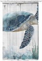Sheer Curtains 96 Inches Long, Sea Turtle Teal Blue Semi Sheer Curtains Light Filtering Window Treatment, Summer Coastal Ocean Wood Grain Privacy Voile Drapes for Living Room Bedroom 52x96 Inch