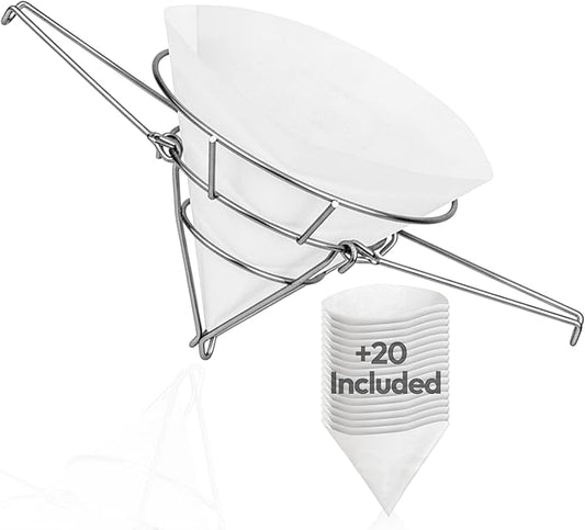 Cleaner Syrup, Better Filtration – Stainless Steel Cone Filter Holder with 20 Paper Filters | 10-Inch Cone Filters for Longer-Lasting Maple Syrup & Frying Oil