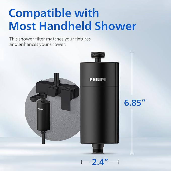 PHILIPS Shower Filter AWP1775BK/37, Water Softener for Hard Water, Shower Filtration with Double Mesh, Reducing Chlorine/Impurities/Rust Sediments for Handheld Showerhead, NSF Certified, Black