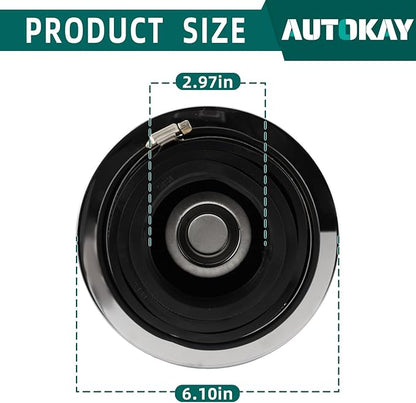 AUTOKAY Universal Clamp-On Air Filter Round Reverse Tapered Washable Filter 3 in/3.5 in/4 in Flange ID, 2.625 in (67 mm) Height, 6 in (152 mm) Base, 4.75 in Top, SPE-8161, Black