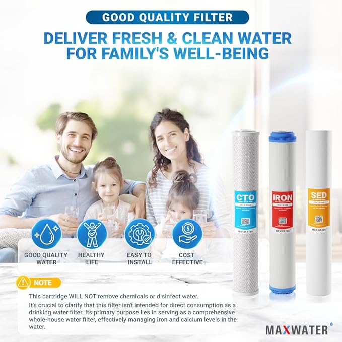 20" Slim Blue Iron Buster Filter Set (3-Pack) for Whole House Water Filtration Systems w/ 20" x 2.5" Sediment, Iron Manganese Reduction, CTO Carbon Block Water Filters