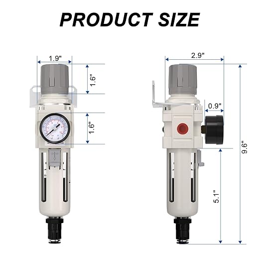 3/8"NPT Air Filter Regulator Combo Piggyback,5 Micron Brass Element, Auto Drain,Air Pressure Regulator AW3000-03,0-150 psi Gauge