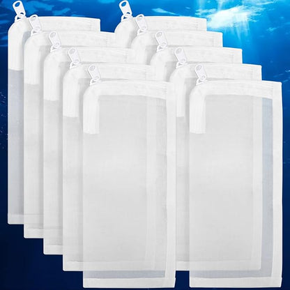 Segarty Media Bags for Aquarium Filter, 10 Pack 0.15mm Extra Fine Mesh 7.7 x 3 Reusable White Nylon Net Bags with Plastic Zipper for Charcoal, Bio Balls, Ceramic Rings, Activated Carbon, Fish Tank
