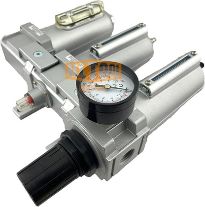 3 STAGE, HEAVY DUTY INDUSTRIAL GRADE FILTER REGULATOR COALESCING DESICCANT DRYER SYSTEM FOR COMPRESSED AIR LINE, METAL BOWLS, GREAT FOR PAINT SPRAY AND PLASMA CUTTER W/ELEMENTS (1/2"NPT, AUTO DRAIN)