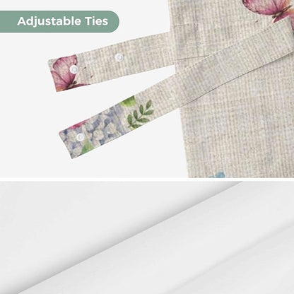 Farmhouse Spring Tie Up Valance Curtains for Windows, Kitchen Curtains Window Shades, Retro Bicycles Flowers Vines Butterfly Light Filtering Roman Curtain Valances for Bedroom/Bathroom/Cafe 42"x18"