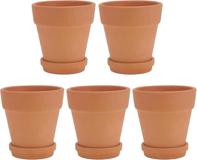 5pcs Red Terracotta Succulent Pots with Drainable Saucers 8x8cm Baked Clay Planting Containers for Indoor and Outdoor Gardening