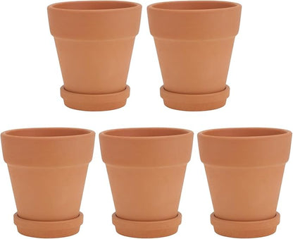 Veemoon 5pcs Red Clay Succulent Flower Pots with Drainage and Saucers, 8x8cm Terracotta Planters for Indoor Outdoor Garden, Breathable Baked Clay Containers for Home Planting