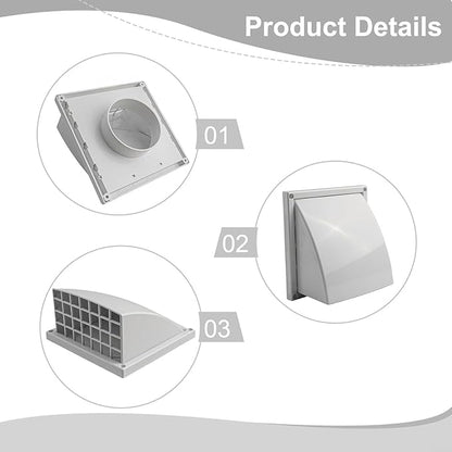 ABS Exterior Wall Ventilation Grille with Valve for Kitchen Bathroom Range Hood Duct Outlet 100mm 125mm 150mm Pipe Connection Weatherproof Air Exhaust(100MM)