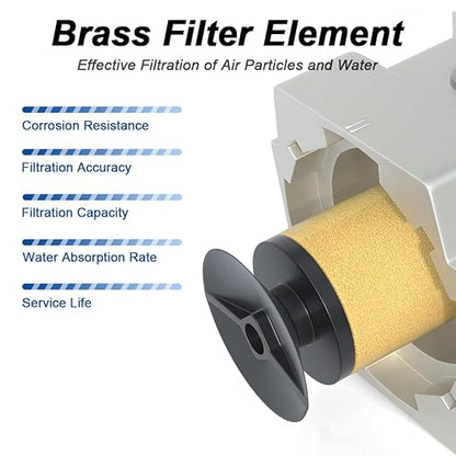 3/8"NPT Air Filter Regulator Combo Piggyback,5 Micron Brass Element, Auto Drain,Air Pressure Regulator AW3000-03,0-150 psi Gauge