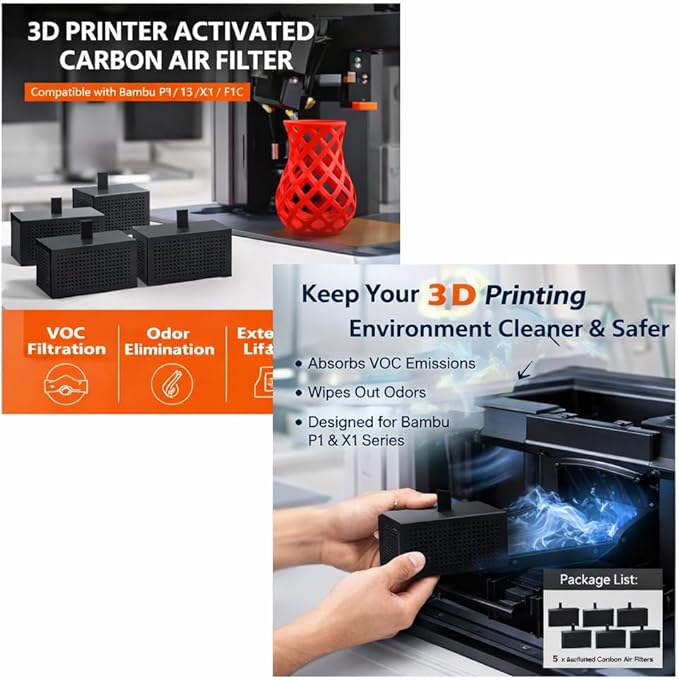 Activated Carbon Air Filters 5Pcs for 3D Printers | Absorb VOC Emissions and Odor Removal | Seamless Integration Purifiers for Clean Air Printing