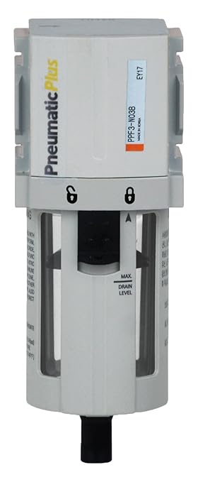 PneumaticPlus PPF3-N02B Compressed Air Particulate Filter, 1/4" NPT (High Flow), 5 Micron, Poly Bowl, Manual Drain, Bracket