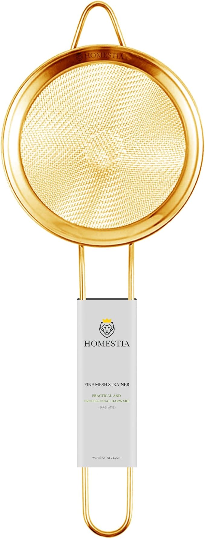 Homestia Fine Mesh Strainer for Kitchen, 304 Stainless Steel Sieve Sifters Cocktail Strainer for Food, Tea, Oil, Noodles, Coffee, Juice, Flour, Fruits, Vegetables - Easy to Clean Drink Strainer (Gold)