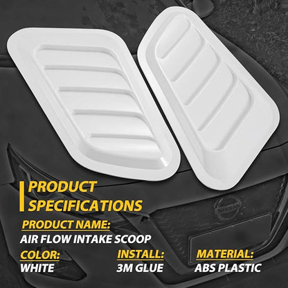 KaTur 1 Pair Universal Car ABS Decorative Air Flow Intake Scoop Turbo Bonnet Vent Cover Hood (White)