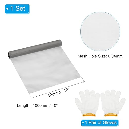 PATIKIL 40" L x 16" W Woven Wire Mesh, 350 Mesh 304 Stainless Steel Air Vent Filter Screen with Gloves for Window Security Vent Cover Filtration Animals Fence