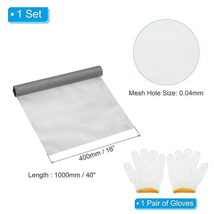 PATIKIL 40" L x 16" W Woven Wire Mesh, 350 Mesh 304 Stainless Steel Air Vent Filter Screen with Gloves for Window Security Vent Cover Filtration Animals Fence