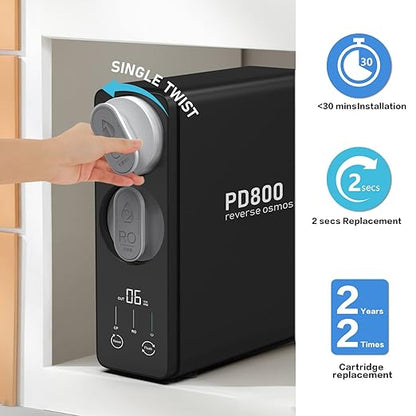 Frizzlife 800GPD Reverse Osmosis Water Filter, NSF/ASNI 58&53&42&372 Standard, Alkaline Mineral pH+ Tankless Reverse Osmosis System, 9-Stage Under Sink Filtration RO, 2:1 Pure to Drain, PD800-TAM4