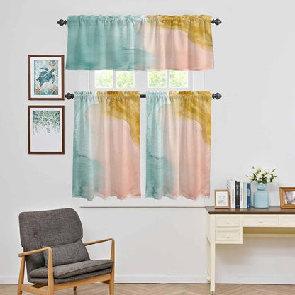 Kitchen Window Curtains Valance and Tier Set, Abstract Desert Mountains Rod Pocket Tier Curtain Valance Set, Modern Minimalist Art Light Filtering Cafe Curtains for Bedroom Living Room