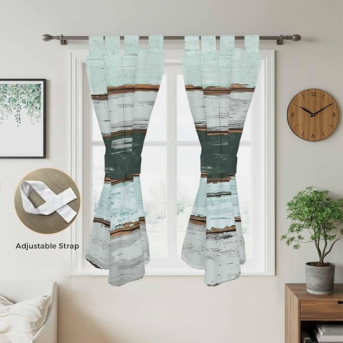 Blue Teal Bathroom Curtains 63 Inch Length, Window Curtains Tab Top, Vintage Wooden Retro Art Farmhouse Barns Light Filtering Window Treatments Drapes 52"x63" 2 Panel