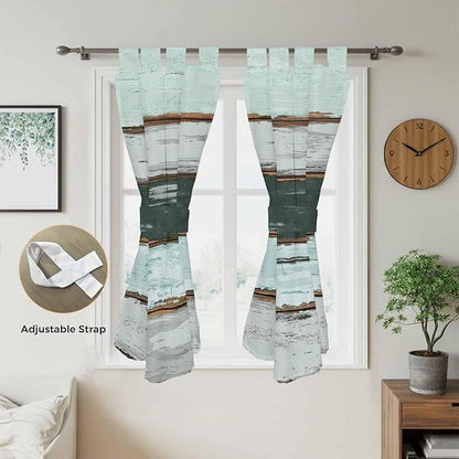 Blue Teal Bathroom Curtains 63 Inch Length, Window Curtains Tab Top, Vintage Wooden Retro Art Farmhouse Barns Light Filtering Window Treatments Drapes 52"x63" 2 Panel