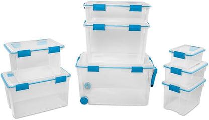 Sterilite 12-Pack Gasket Box, Weather-Resistant Storage Bins with Latching Lids, 37 Quart - Heavy-Duty Organizing Containers for Closet, Bathroom, and Office