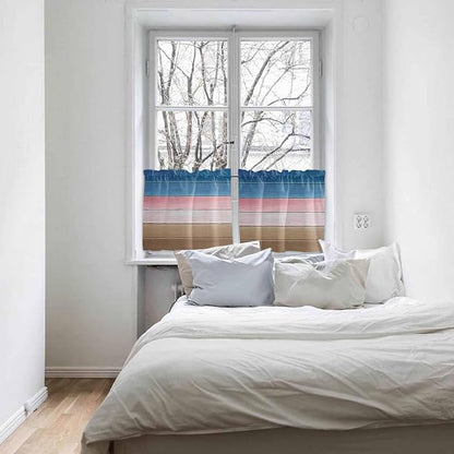 Blue Pink Brown Gradient Wood Grain Window Valance Curtains, Vintage Wood Board Light Filtering Kitchen Valance with 3-inch Rod Pocket for Living Room Bathroom Bedroom,2 Panel,27.5x24In