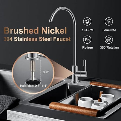 Under Sink Alkaline Water Filter with Faucet, 2-Stage Water Filter System Reduces Heavy Metals, Chlorine, Sediment, Improves pH and Taste, Remineralization, NSF 42&53 Certified