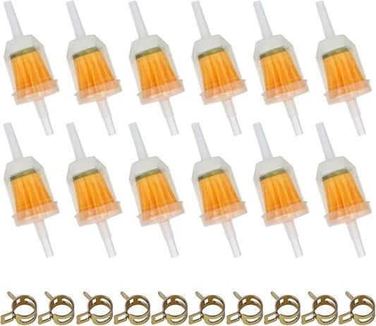 Inline Fuel Filter for Lawn Mower, Small Engine, Kohler, John Deere, Kawasaki - Gas Filter Replacement with High Flow Design (12-Pack)