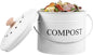 Kitchen Compost Bin 0.8 Gallon Metal Countertop Compost Bin with Lid and Handle, Smell Resistant Indoor Waste Bucket for Food Waste(White,1)