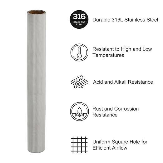 PATIKIL 40" L x 10" W Woven Wire Mesh, 400 Mesh 316L Stainless Steel Air Vent Filter Screen for Window Security Vent Cover Filtration Animals Fence