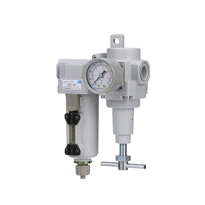 PneumaticPlus SAU320T-N03G-MEP Air Filter Regulator Combo 3/8" NPT -T-Handle, Manual Drain, Metal Bowl