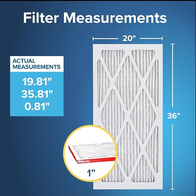 Filtrete 20x36x1 AC Furnace Air Filter, MERV 11, MPR 1000, Micro Allergen Defense, 3-Month Pleated 1-Inch Electrostatic Air Cleaning Filter, 2 Pack (Actual Size 19.81x 35.81x0.81 in)