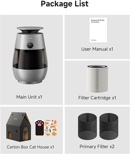 ‌Dreame Pet Air Purifier, Cleans 5,386 ft² in One Hour, 1,346 ft² for Home Large Room, NeverChange 5.4-Year Filters for Odor Purification, 360° Visual Collection of Hair, ‌Pet-Friendly Design, Grey