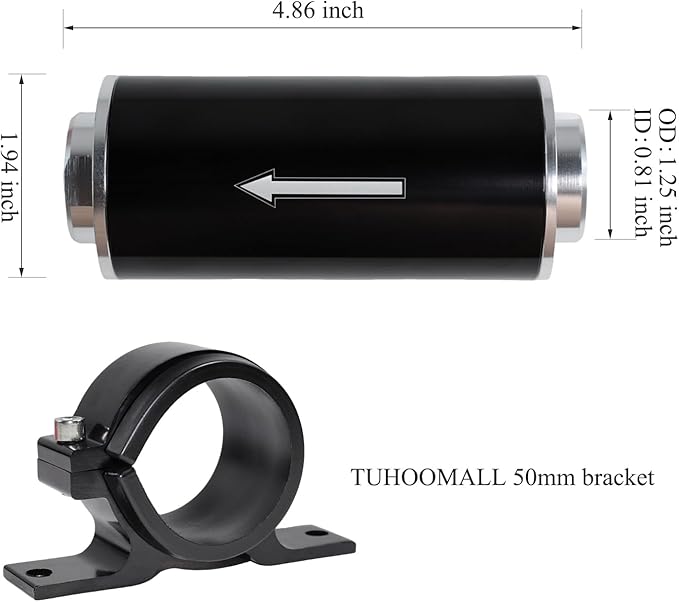 Inline Fuel Filter 100 Micron with 6AN 8AN 10AN Fuel Filter Adapter Universal 50MM, 1 set Inline fuel filter Black