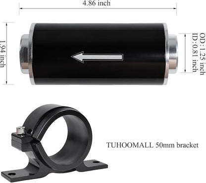 Inline Fuel Filter 100 Micron with 6AN 8AN 10AN Fuel Filter Adapter Universal 50MM, 1 set Inline fuel filter Black