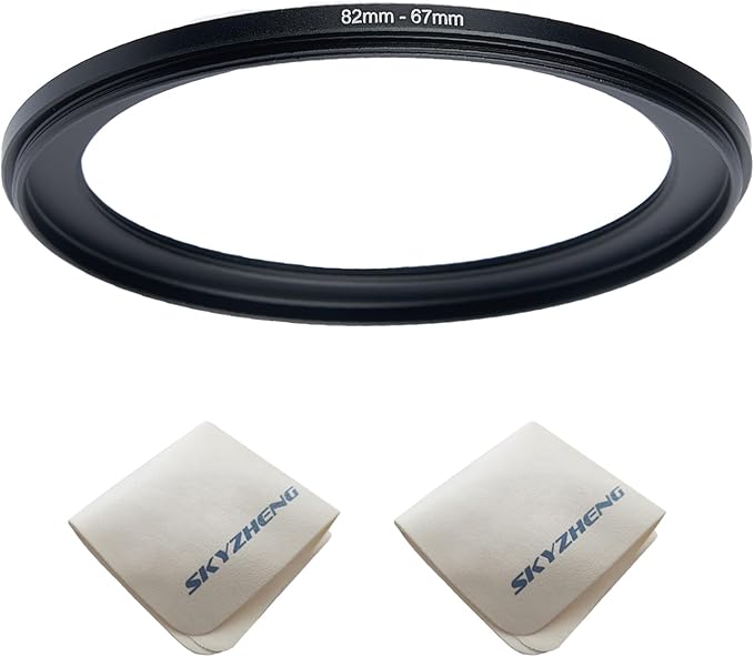 82mm Lens to 67mm Camera Lens Adapter 82mm to 67mm Step Down Ring Adapter Ring for All Brands of UV ND CPL, with Premium Lens Wiping Cloth 2 Pack (82mm-67mm)