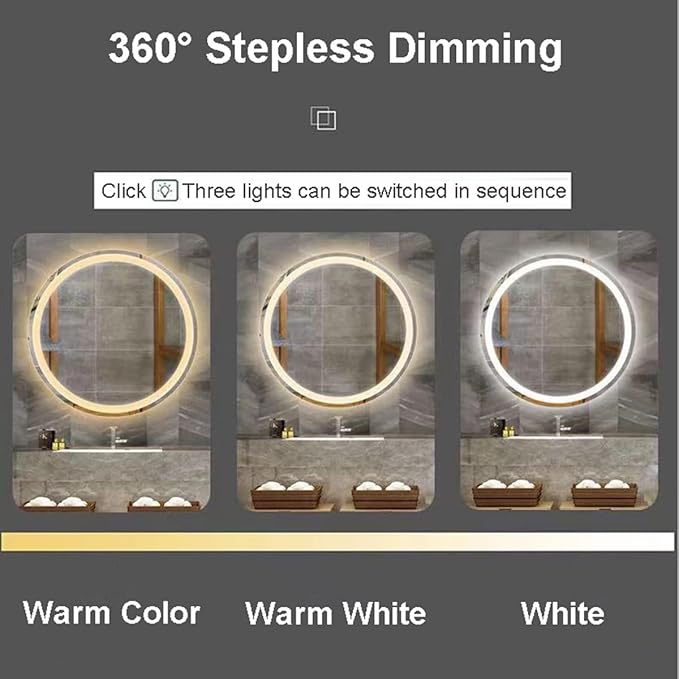 Vanity Mirror Round Illuminated LED Bathroom Mirror with Touch Sensor Switch Dimming Function Demister Pad 3 Colors Temperature Suitable for Vanity Bathroom Or Bedroom(31in)