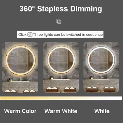 Vanity Mirror Round Illuminated LED Bathroom Mirror with Touch Sensor Switch Dimming Function Demister Pad 3 Colors Temperature Suitable for Vanity Bathroom Or Bedroom(31in)
