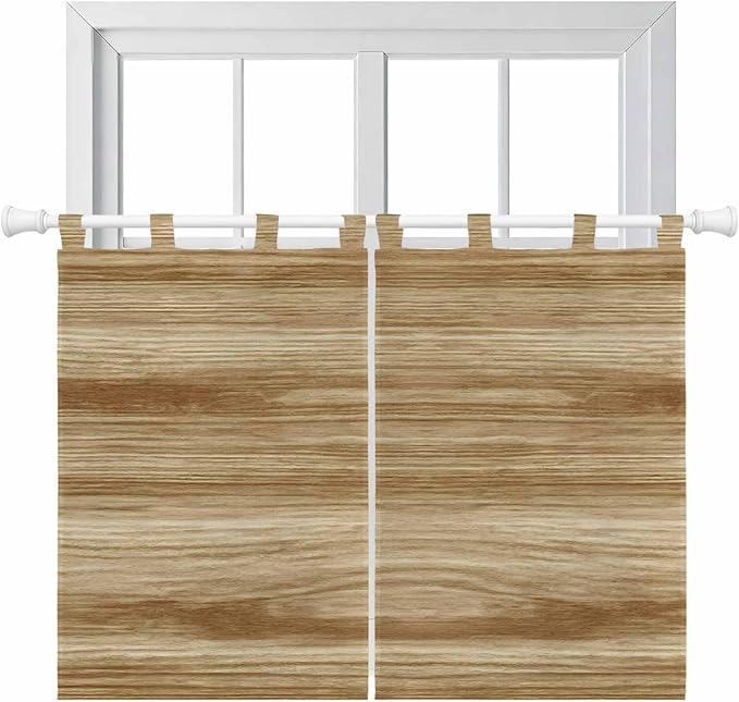 Light Brown Wood Grain Bedroom Curtains 63 Inch Length, Window Curtains Tab Top, Western Farmhouse Barn Door Light Filtering Window Treatments Drapes 42"x63" 2 Panel