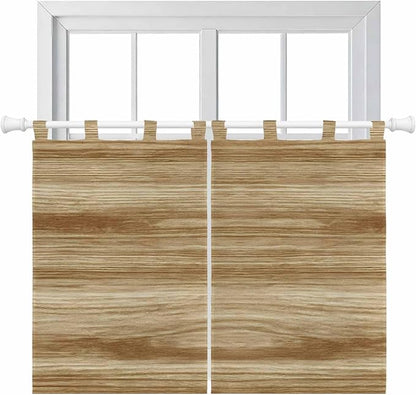 Light Brown Wood Grain Kitchen Curtains 45 Inch Length, Short Cafe Window Curtains Tab Top, Western Farmhouse Barn Door Light Filtering Window Treatments Tier Drapes 27.5"x45" 2 Panel