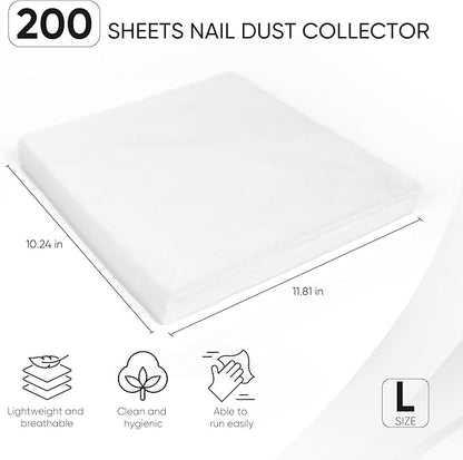 200 Sheets Nail Dust Collector Filter Paper, Disposable Nail Dust Filters for Most Finger Dust Collector Machine, Nail Vacuum for Fingernail Salon Spa Tech Supplies & Accessories (White, L)