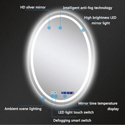 Oval LED Bathroom Mirror Wall Makeup Mirrors Shaving Mirror with Lights and Demister Pad Time Display (Color : Warm Light Size : 600 * 800mm) (Warm Light 500 * 700mm)