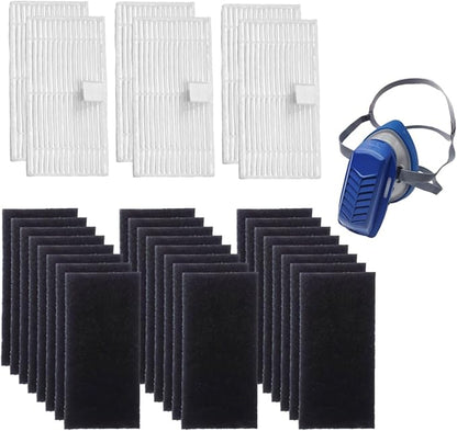 x6 H13 HEPA & x24 Active-Carbon Filter Set (Purifier Excluded). Prevent PM2.5, dust, and Reduce Light Odors. for Respirator PMPR-3SH mask. for Woodworking, Construction Work, Sanding, DIY.