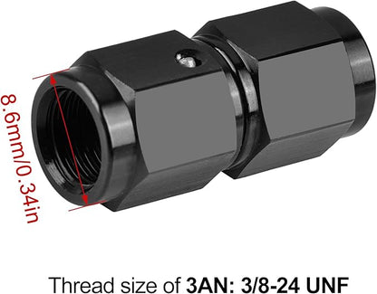 EVIL ENERGY 3AN Female to 3AN Female Straight Swivel Coupler Union Fitting Adapter Aluminum Black 2PCS
