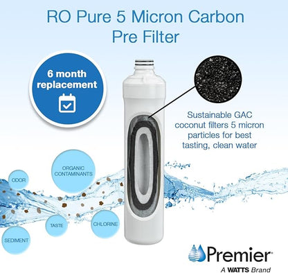 Watts Premier Bi-Annual RO Pure Plus 2-Pack Filtration Kit for 4 Stage Pure Plus/Zero Pure Plus Reverse Osmosis System, Push Button Water Filter Replacement, Sediment Filter, Carbon Pre-Filter