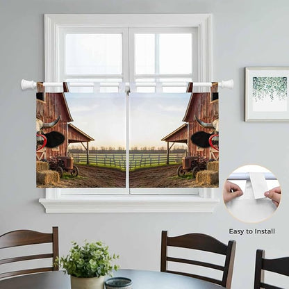 Farm Cows Kitchen Curtains 24 Inch Length, Small Window Curtains Tab Top, Farmhouse Barn Funny Animals Butterfly Light Filtering Short Window Treatments Tier Drapes 27.5"x24" 2 Panel