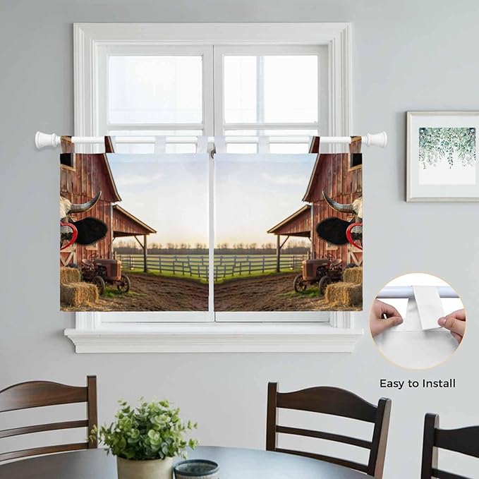 Farm Cows Kitchen Curtains 36 Inch Length, Small Window Curtains Tab Top, Farmhouse Barn Funny Animals Butterfly Light Filtering Short Window Treatments Tier Drapes 27.5"x36" 2 Panel