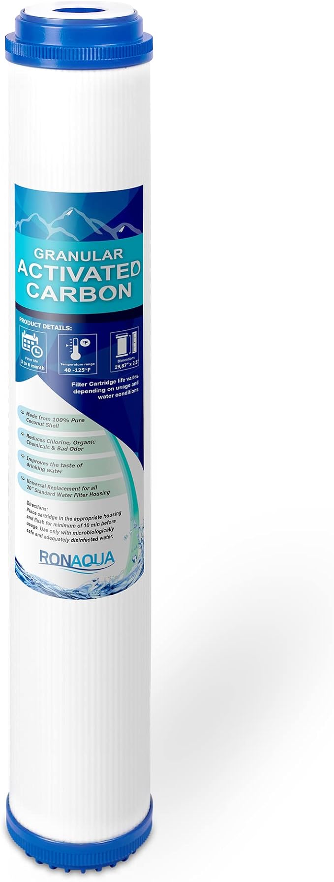 Standard Whole House Coconut Shell Granular Activated Carbon Water Filter 20” x 2.5” Fits 20” x 2.5” Housings. Remove Chlorine and Bad Odor. Compatible with EP-20, HX-CB-25-2010, F3WCB32