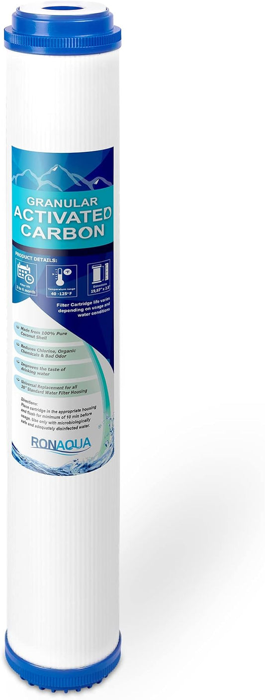 Standard Whole House Coconut Shell Granular Activated Carbon Water Filter 20” x 2.5” Fits 20” x 2.5” Housings. Remove Chlorine and Bad Odor. Compatible with EP-20, HX-CB-25-2010, F3WCB32