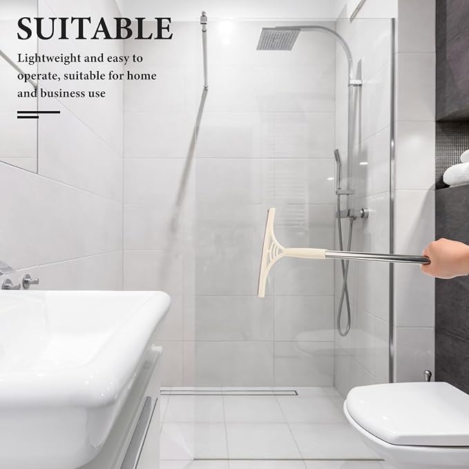 Multifunction Window Squeegee Cleaner with Extendable Handle, Dry and Wet Glass Scraper Brush, Khaki for Bathroom Shower Door and Floor Cleaning